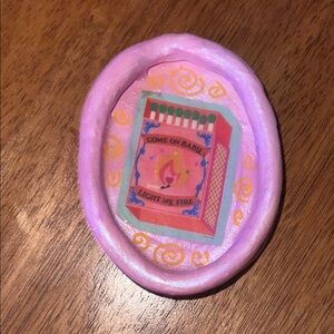 Handmade Pink Oval Trinket Dish with Matchbox Graphic